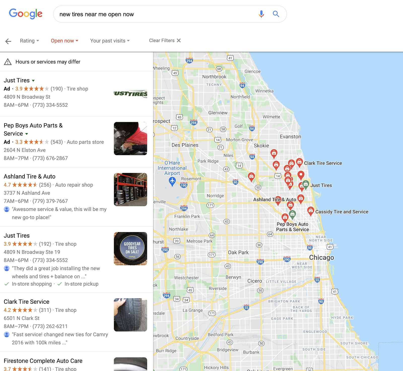 Local search results on google maps